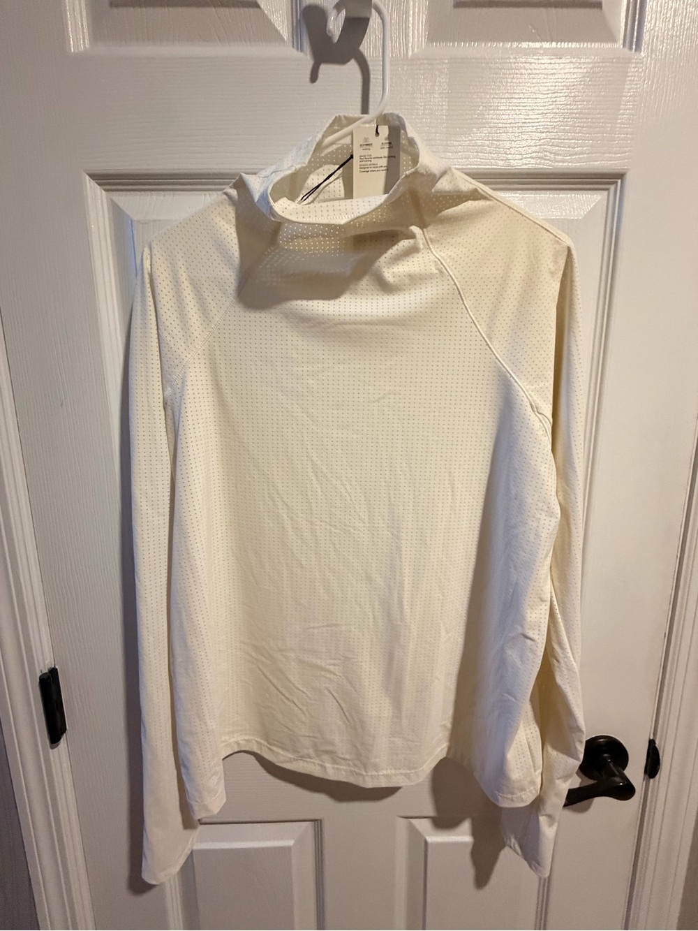 Calia Cream Perforated Mock Neck Long-Sleeve Top